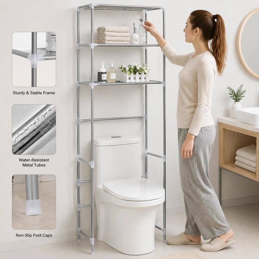 Toilet Shelf 3 Shelves Silver 53x28x169 Cm