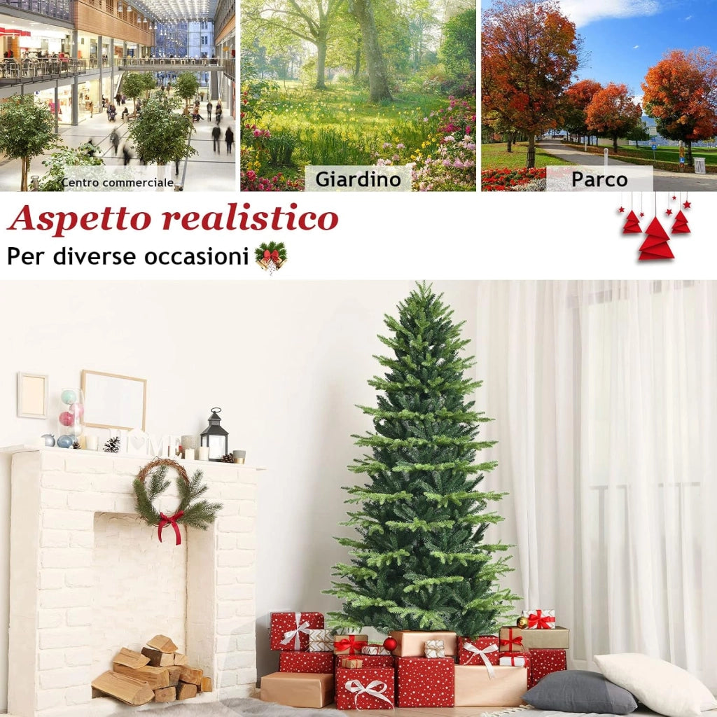 Albero di Natale 180 cm, Albero di Natale Artificiale con Rami in PE e in PVC e Base di Metallo Incrociata, per Casa, Ufficio e Negozio, Verde