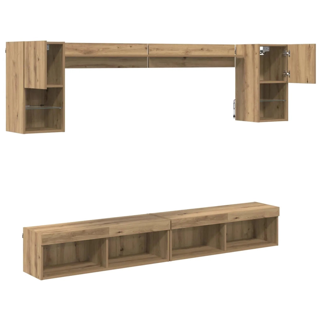 Unità a muro per TV con LED con led 6 pcs Rovere artigianale 3402956