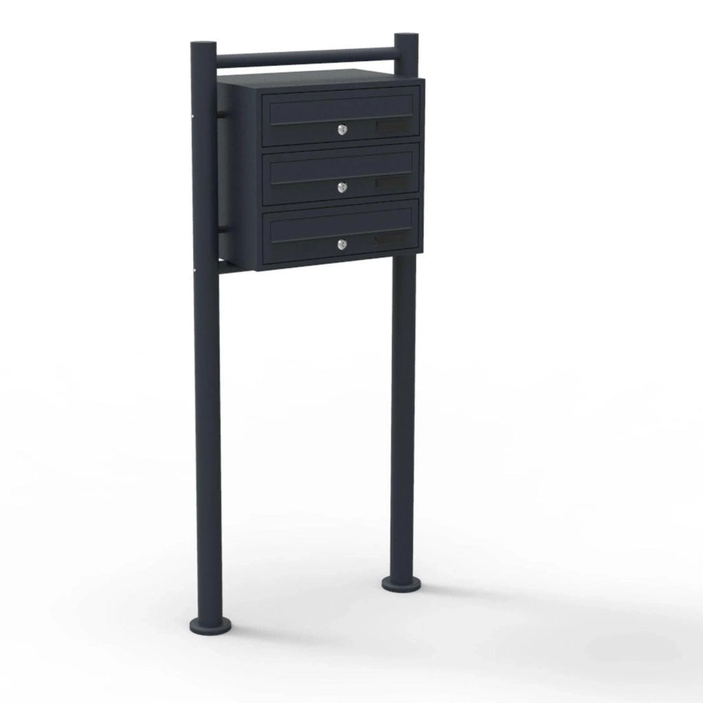 Blocco di 3 cassette postali autoportanti con 3 ingressi acciaio zincato nero 16_0000031