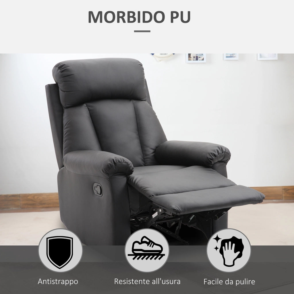 EasyComfort Poltrona Relax Reclinabile Imbottita Ergonomica con Poggiapiedi Pelle PU 80 x 97 x 107cm Nero