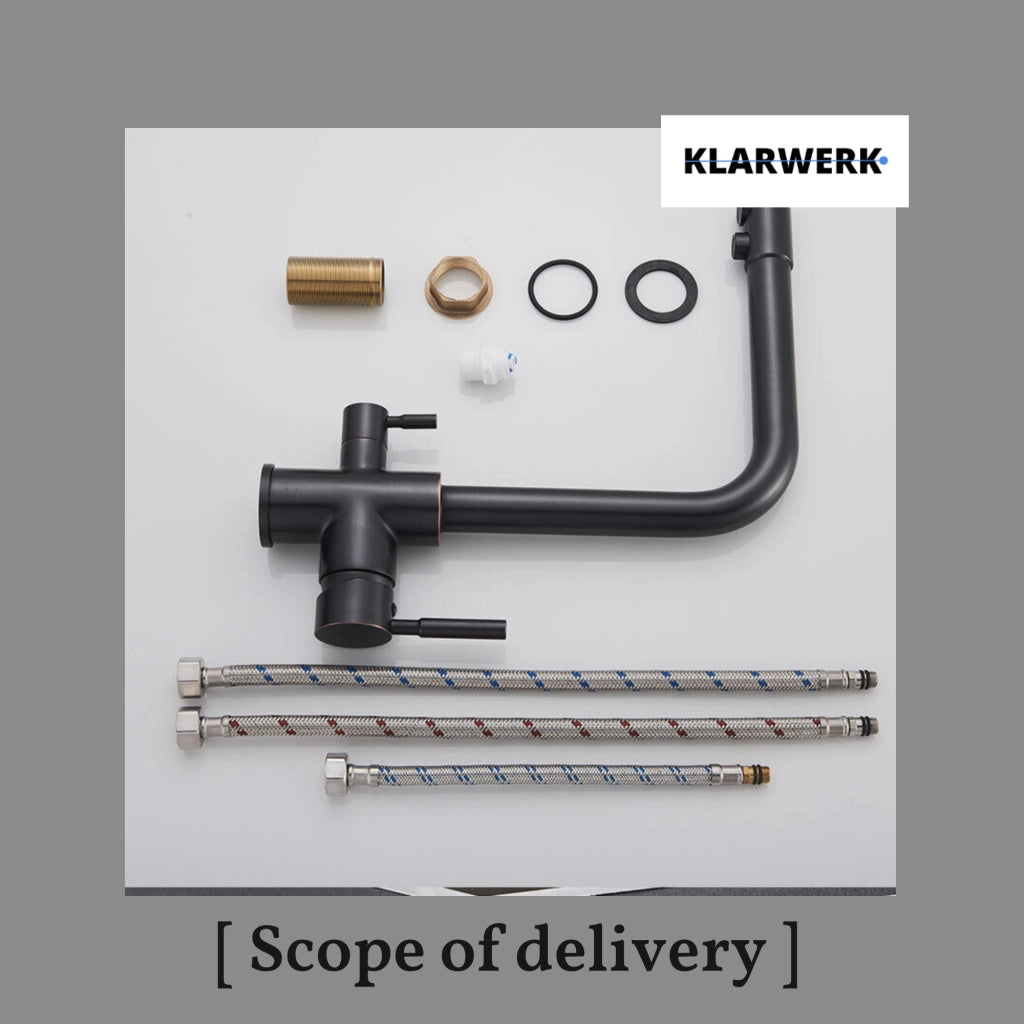 Felice | Rubinetto per acqua potabile a 3 vie premium nero opaco | Miscelatore da cucina ad osmosi in acciaio inossidabile | Filtra 3 connessioni