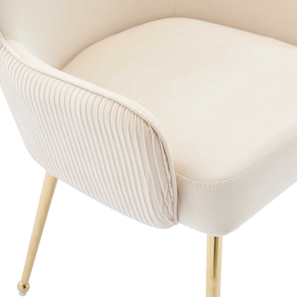 Sedia da pranzo in velluto beige e oro, set 2 pezzi, con braccioli, supporto lombare e gambe in metallo regolabili