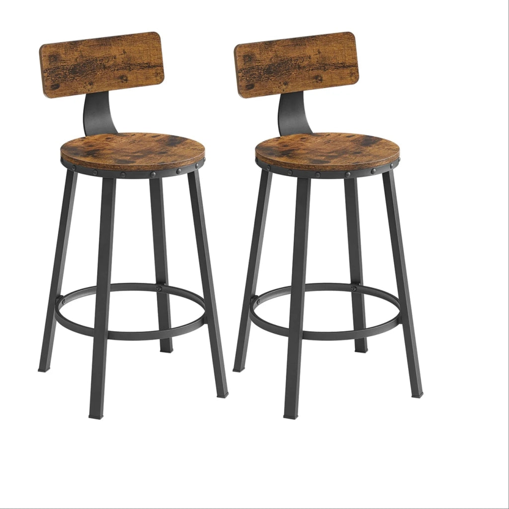 Set di 2 sgabelli da bar/sgabelli alti con schienale sedute da cucina struttura in acciaio facile da montare seduta alta 60 cm stile industriale marrone 12_0006192