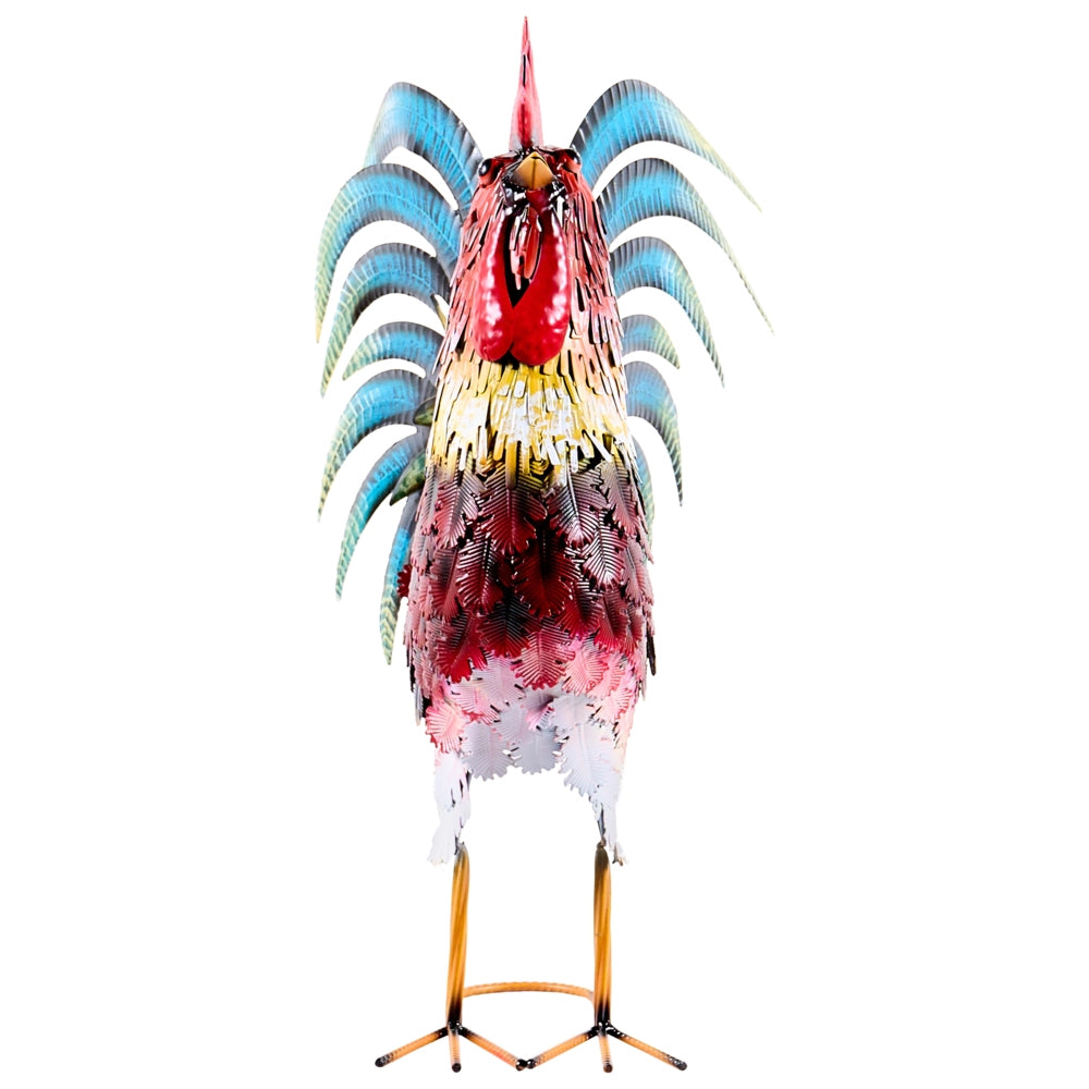 Statua da giardino in ferro multicolore, scultura di animale in piedi a grandezza naturale realizzata a mano