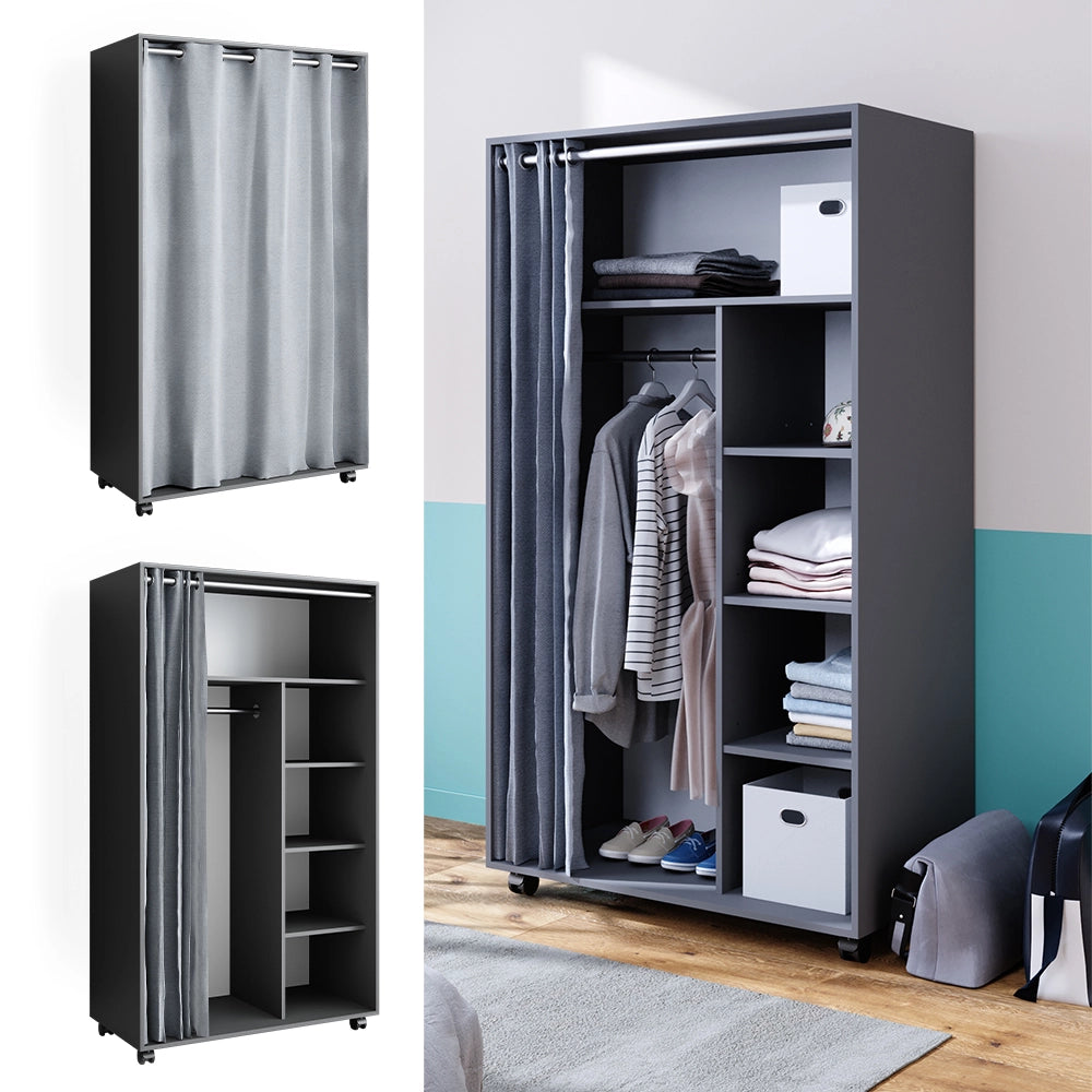 Vicco Armadio multifunzione Grigio 100 x 168 cm Con rulli