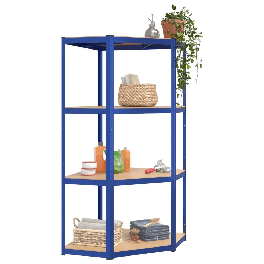 Mensola Angolare 4 Ripiani Blu in Acciaio e Legno Multistrato CFW5247543