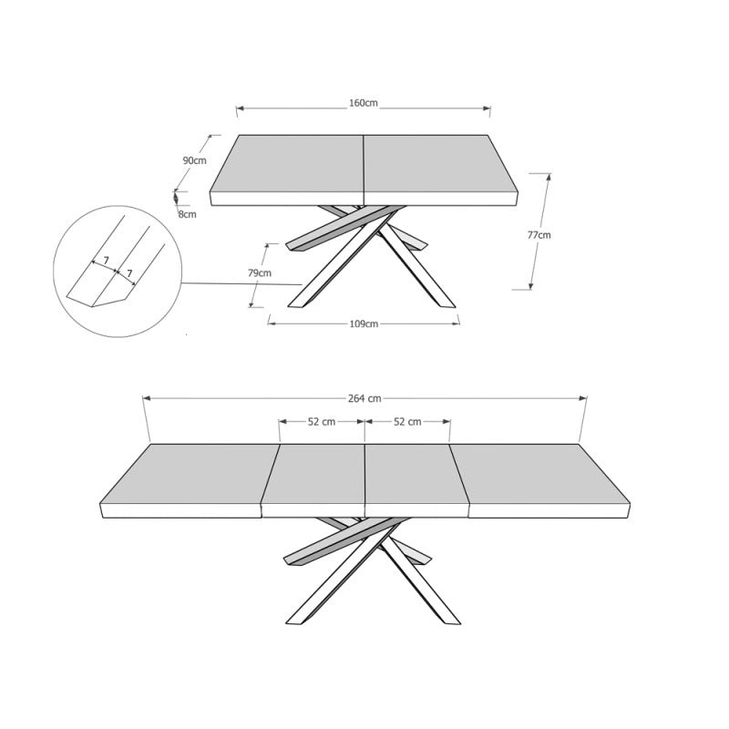 Tavolo allungabile 160/264x90 cm Volantis Premium telaio Bianche - Noce