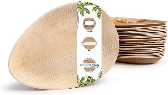 Servizio a foglia di palma di alta qualità - 25 pezzi piatti a foglia di palma a forma di gocce profonde - biodegradabile - 26 cm