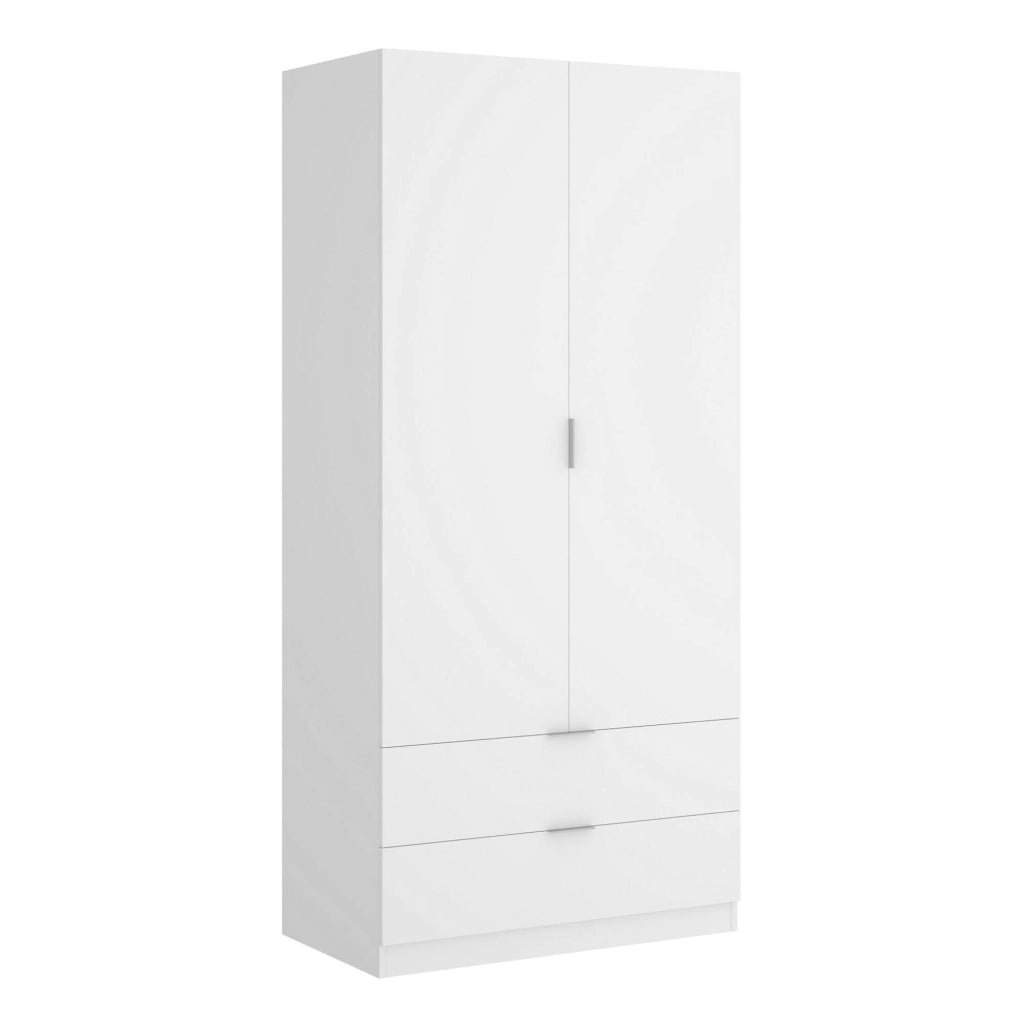 Guardaroba Darest, Armadio per camera da letto a 2 ante e 2 cassetti, Mobile per camera da letto con barra appendiabiti, cm 81x52h180, Bianco