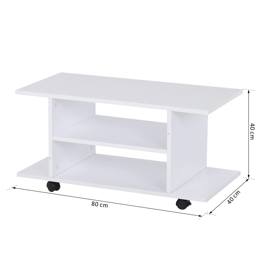 Mobile TV con ruote ¨C Xylo ¨C Legno bianco con ripiani, 80x40x40 cm