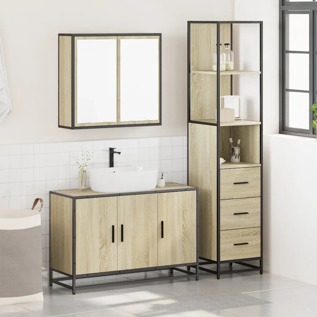 Set Mobili da Bagno 3 pz Rovere Sonoma in Legno Multistrato 3301131