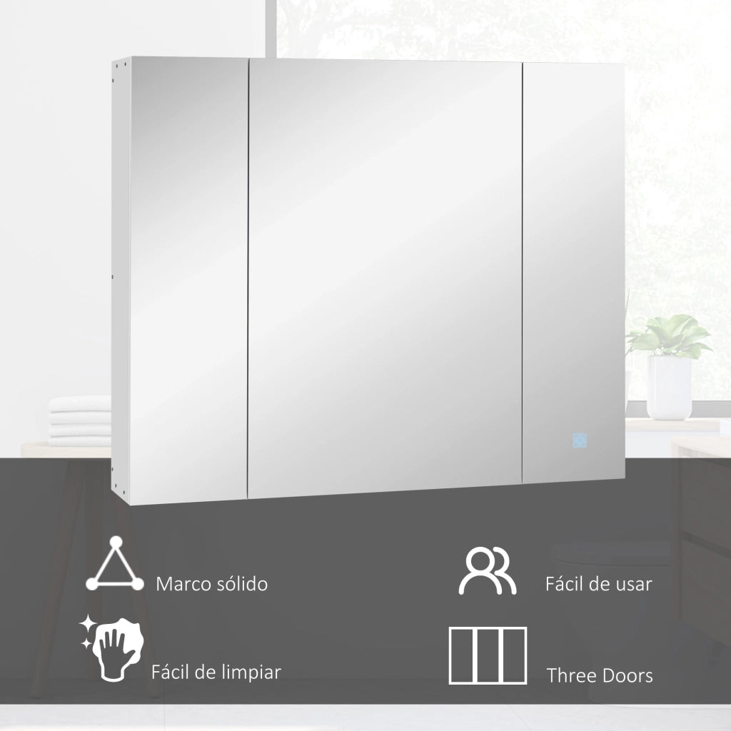 Armadietto Bagno con Specchio Luci LED e Ripiani Regolabili ¨C zephmum ¨C Bianco 90x15x75 cm