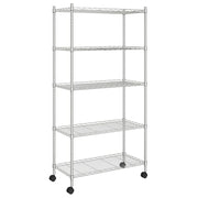 Scaffale portaoggetti a 5 ripiani con ruote 75 x 35 x 155 cm cromato 250 kg argento 02_0045701