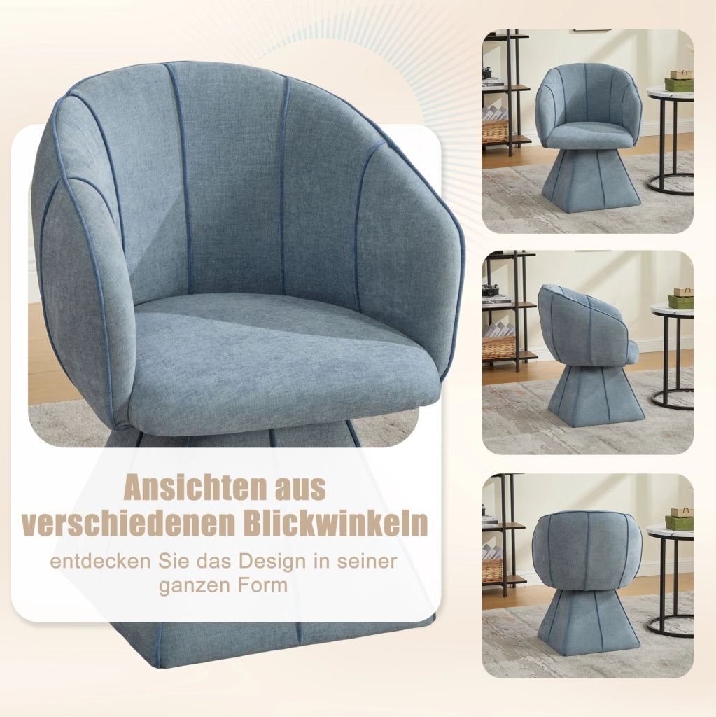 Poltrona girevole in ciniglia blu 56x54x74;5 cm con schienale alto e braccioli larghi