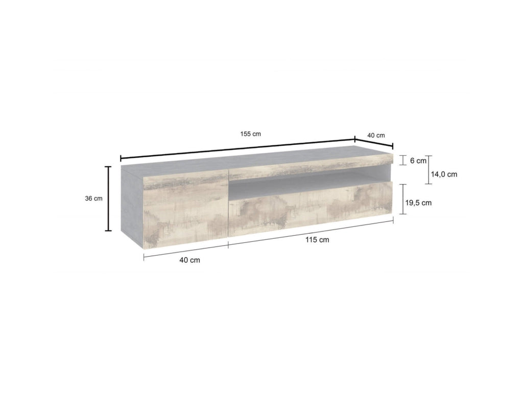 Mobile da soggiorno Porta Aquilo, Made in Italy, Supporto per Aquilo da salotto 2 ante, cm 150x40h37, Grigio Ardesia e Acero