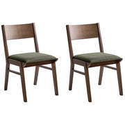 Set di 2 sedie da pranzo con struttura in legno di gomma marrone e verde scuro seduta in tessuto senza braccioli design retrò e tradizionale