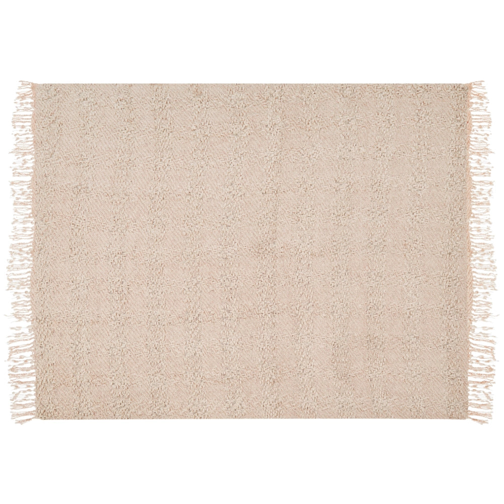 Coperta di cotone intrecciata con nappe 150 x 200 cm beige chiaro morbida classica
