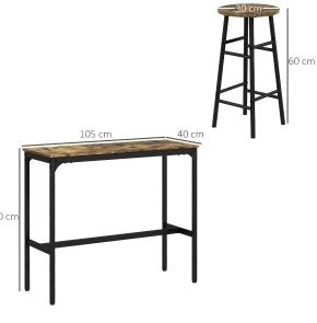 Set tavolo bar con 2 sgabelli in MDF marrone, 105 x 40 x 90 cm