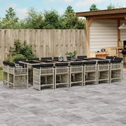 Set da Pranzo da Giardino 17pz con Cuscini Grigio in Polyrattan