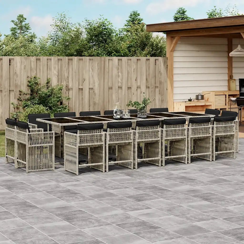 Set da Pranzo da Giardino 17pz con Cuscini Grigio in Polyrattan