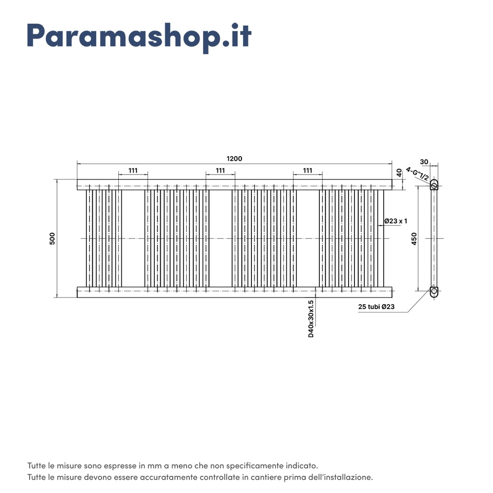 Termoarredo scaldasalviette 1200x500 bianco interasse 450 | Antares