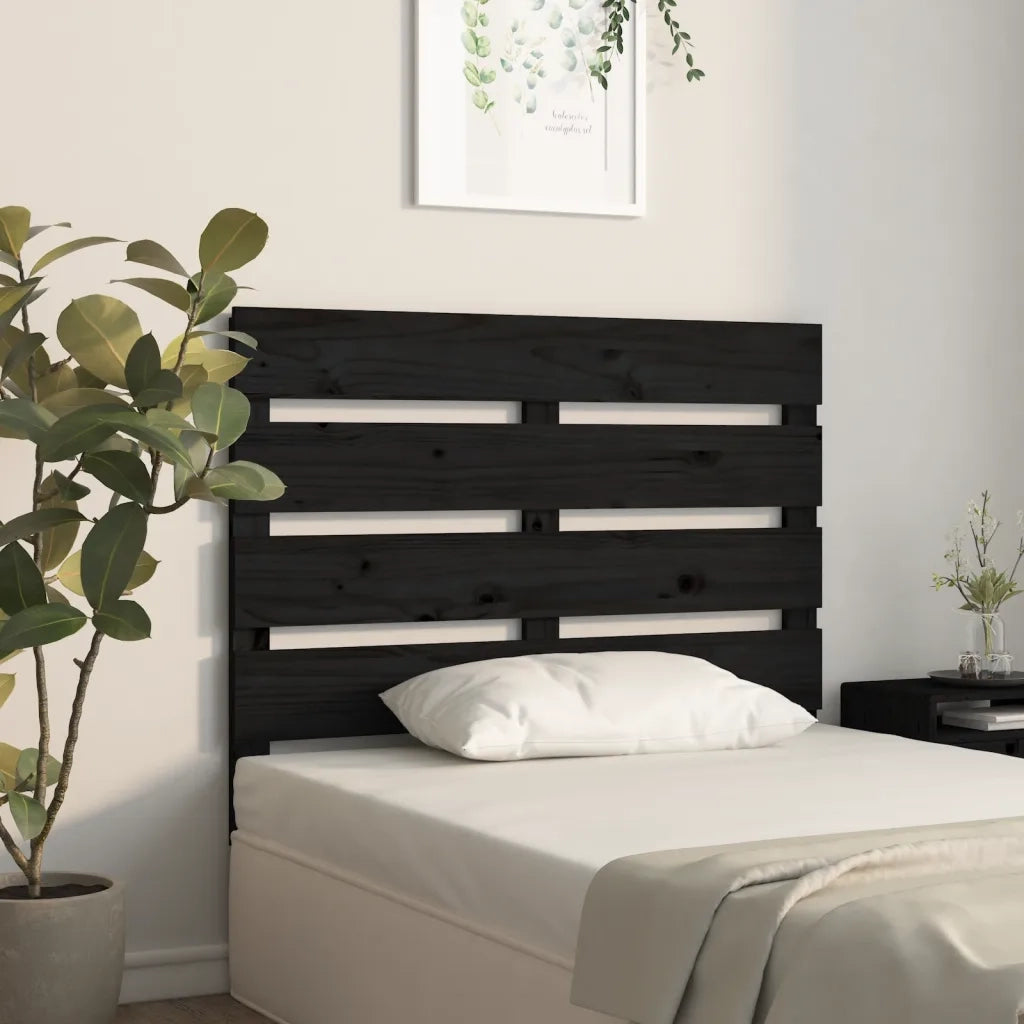 Testiera | Testata per Letto Nera 100x3x80 cm in Legno Massello di Pino