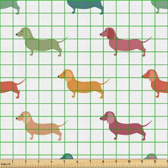 Tessuto per Materia, Cane Scottie, Piccole Razze, Accessori di Casa di Alta Qualità, 5M (148x500cm), Verde Arancione Rosso
