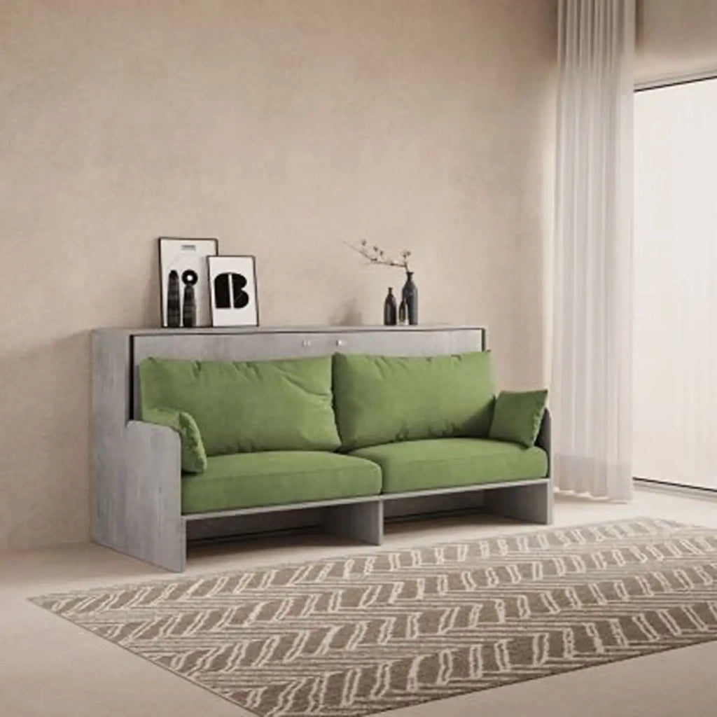 Letto singolo a scomparsa Kando con divano con materasso cemento, verde