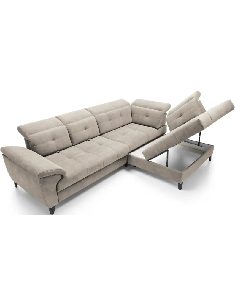 Divano ad angolo Beige 5 posti angolo destro letto supplementare INFERNO
