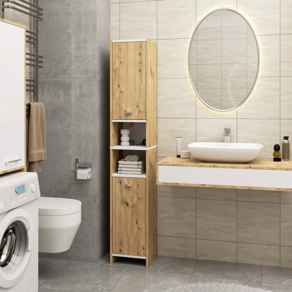 Colonna da bagno AKORD BETI Quercia Artisan, Bianca  2 ante 32x28x180 cm