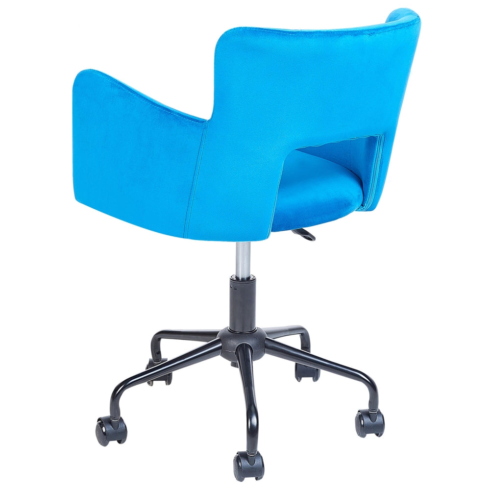 Sedia da ufficio velluto blu braccioli schienale intagliato gambe in metallo moderna industriale girevole con rotelle