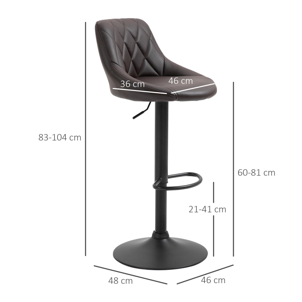 EasyComfort Set 2 Sgabelli da Bar Regolabili con Schienale e Poggiapiedi, Base in Metallo e Seduta in Similpelle, 46x48x83-104 cm, Marrone e Nero