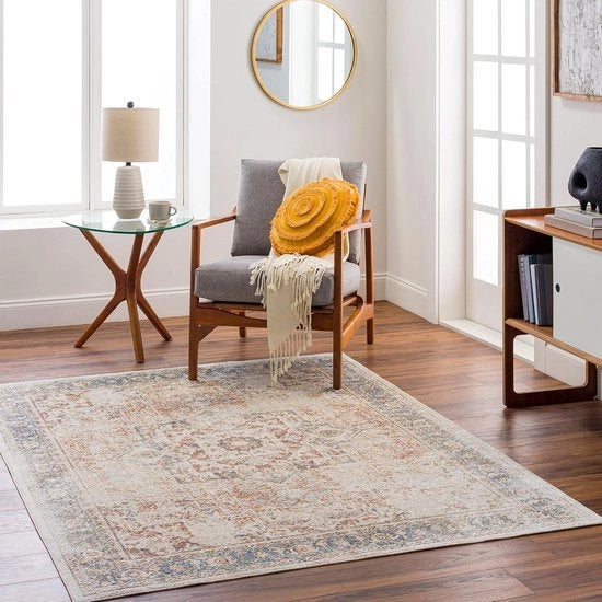 Tappeto vintage in cotone 120 x 170 cm - stile bohemien tradizionale - per soggiorno cucina esterno ingresso - marrone crema e blu