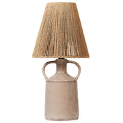 Lampada da tavolo in ceramica tortora con paralume in vimini naturale e carta a cono stile boho soggiorno camera da letto