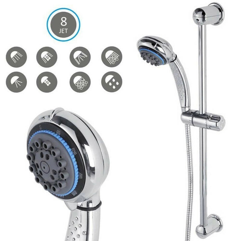 Trade Shop - Saliscendi Con Soffione Doccia 8 Funzioni Getti Asta 60 Cm Cromato Bagno Vasca -
