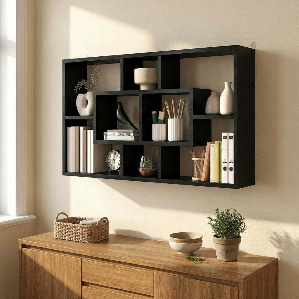 Libreria a Parete con 8 Cubi ¨C zephmum ¨C 85x14.5x47.5 cm Nero