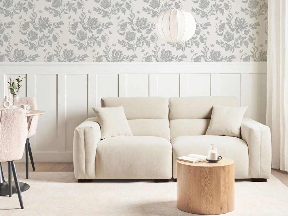 Divano moderno in tessuto a 3 posti in beige chiaro con cuscini Rivestimento resistente all'acqua morbido