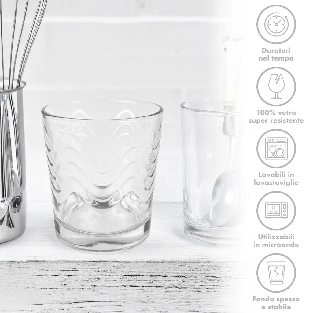 Set 6 Bicchieri Acqua Bibite Bevande 29 Cl In Vetro Resistente Lavorato Bicchiere Design Moderno Cucina Certificati Contatto Alimentare Lavastoviglie Microonde Bar Ristorante Modello 2