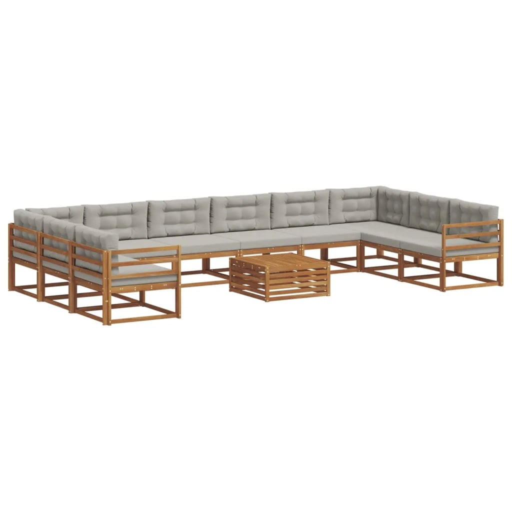 Set di divani da esterno 11 pcs Grigio Naturale e Chiaro
