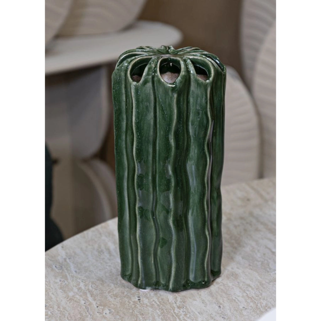 Vaso Decorativo VKH852, Verde, Ceramica, 11,5x11,5x23,5 cm