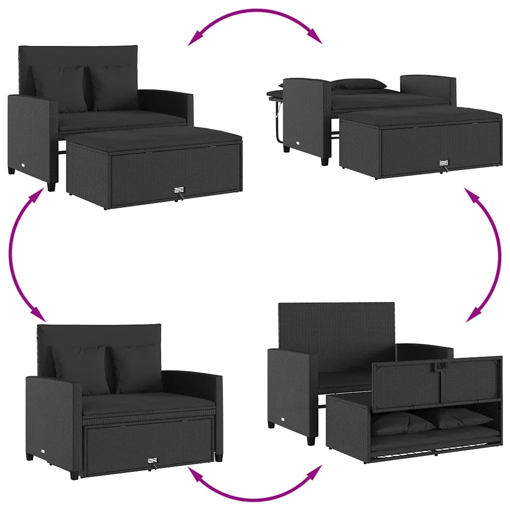 Divano da Giardino con Cuscini a 2 Posti-Sofa da Giardino-Divano da esterno Nero in Polyrattan 702533