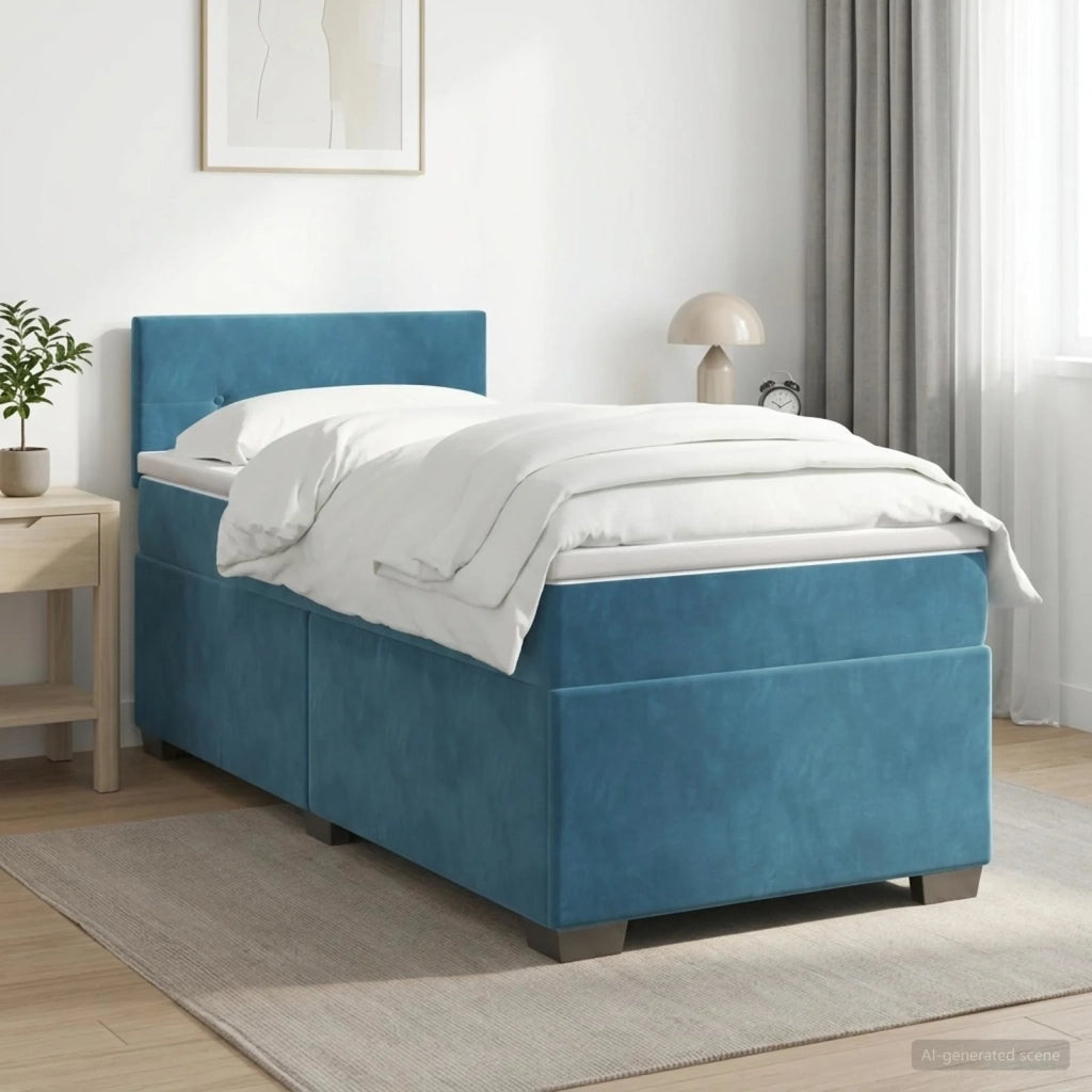 Letto box spring con materasso Blu Scuro 100 x 200 cm Velluto 3450660