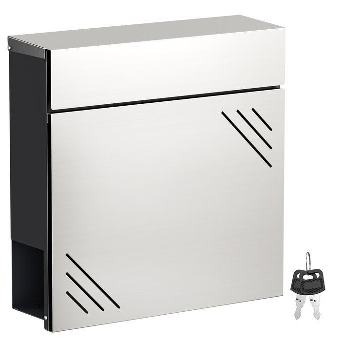 Cassetta della posta in acciaio inox V63 37 x 11 x 37 cm, cassetta delle lettere da parete con portagiornali e chiave