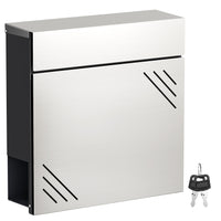 Cassetta della posta in acciaio inox V63 37 x 11 x 37 cm, cassetta delle lettere da parete con portagiornali e chiave
