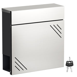 Cassetta della posta in acciaio inox V63 37 x 11 x 37 cm, cassetta delle lettere da parete con portagiornali e chiave