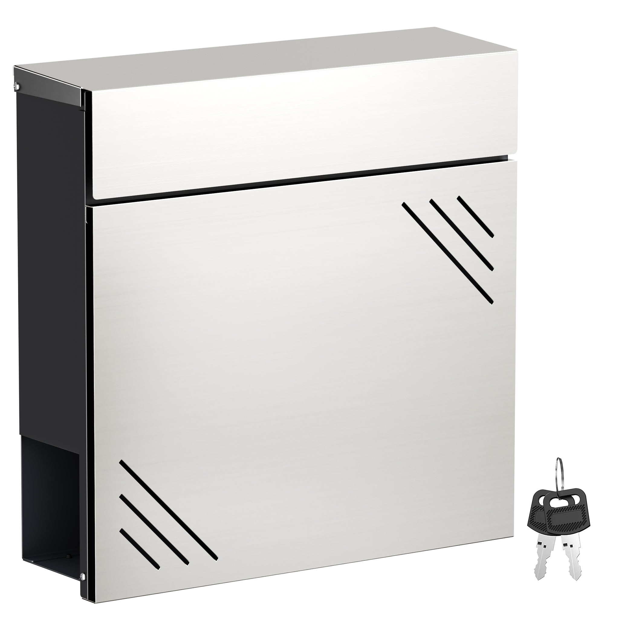 Cassetta della posta in acciaio inox V63 37 x 11 x 37 cm, cassetta delle lettere da parete con portagiornali e chiave