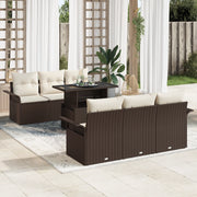 Set di Divani da Giardino  da 7 Pezzi con Cuscini Marrone Rattan Plastico
