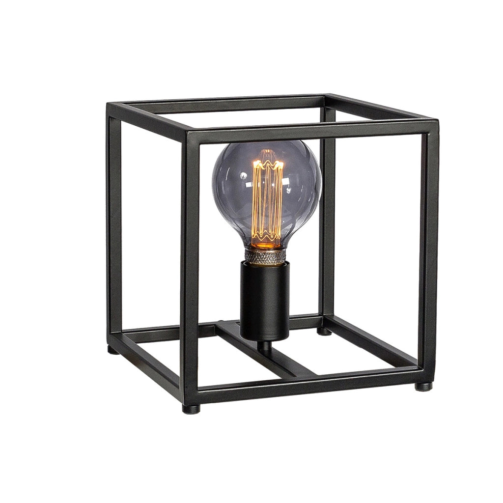 Lampada da tavolo T340 nera a cubo in metallo, 23 cm
