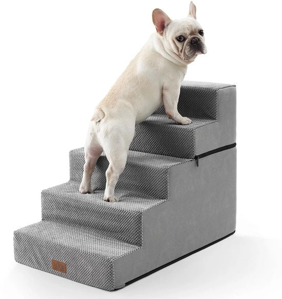 Trappola per cani Cozy Kiss, 5 gradini, Schiuma ad alta densità multifunzionale per letto, divano, 60 cm alta trappola per cani anziani feriti (Grigio, 75x50x60cm - Rimosibile, 5)